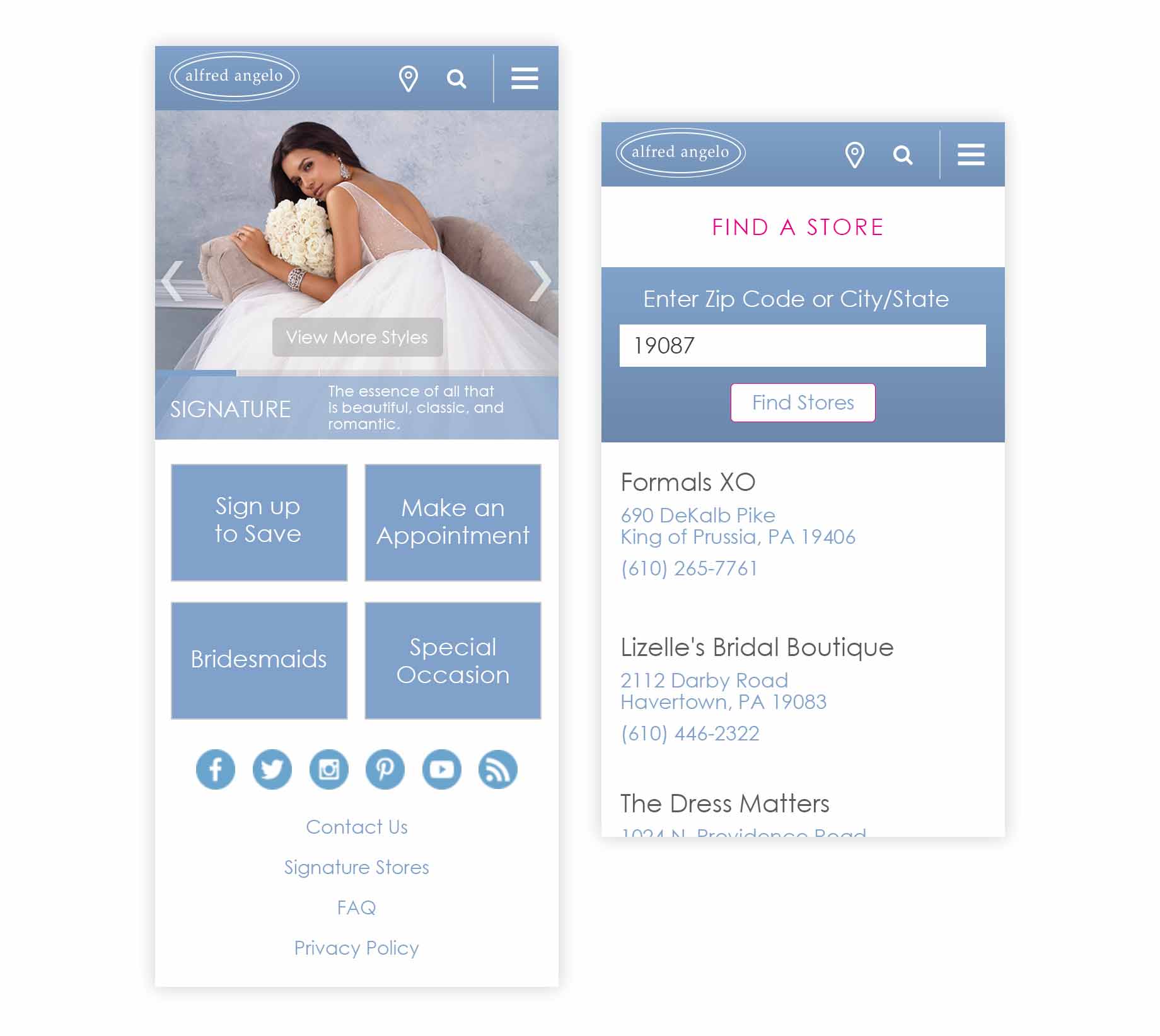 Retail Bridal mobile landing page